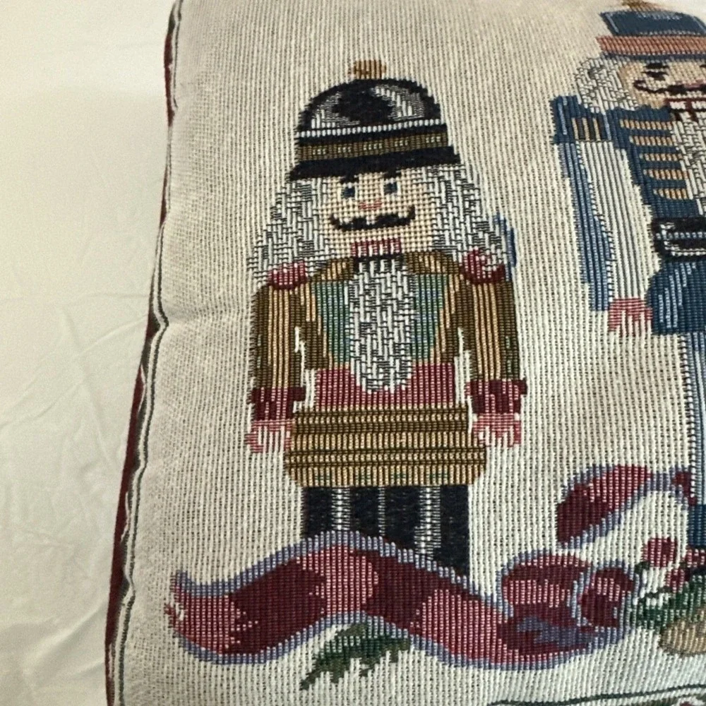 3 Nutcrackers Tapestry Throw Pillow Rectangle Holiday Christmas Red‎ Back 16x13